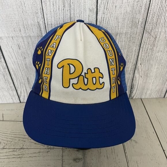 Vintage 80s Pittsburgh Pitt Panthers Blue SnapBack Netted Trucker Hat - Picture 1 of 7